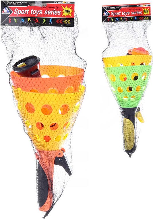 Hra catch ball set 2 košíčky 20cm + 3 míčky v síťce různé barvy - obrázek 1
