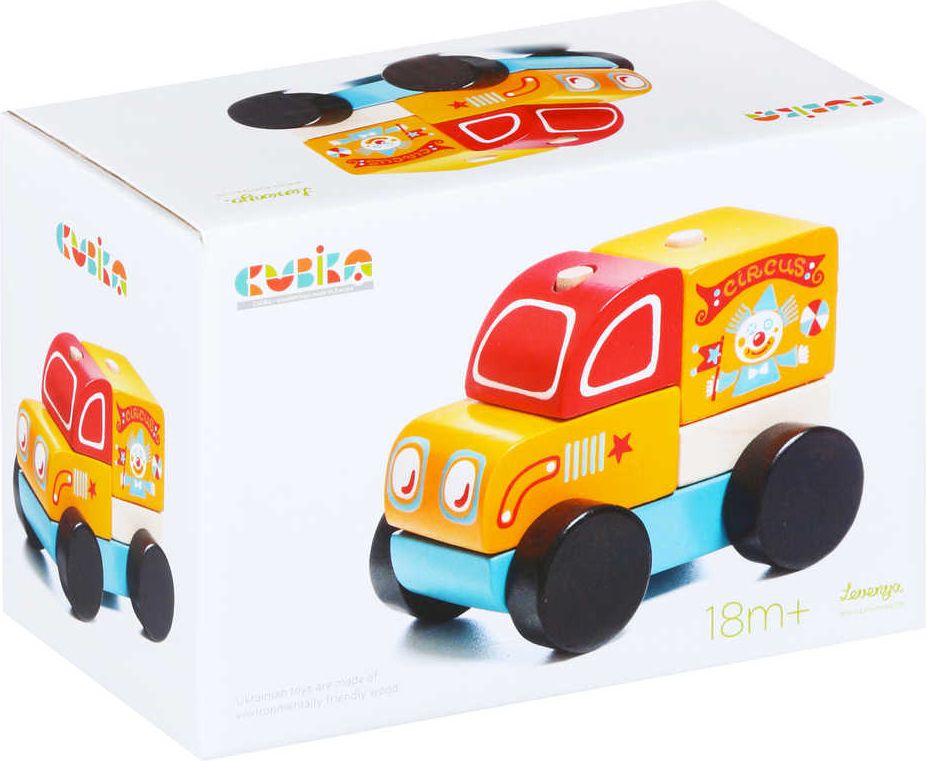 CUBIKA DŘEVO Baby autíčko Vůz Cirkusový navlékací stavebnice set 5 dílků - obrázek 2