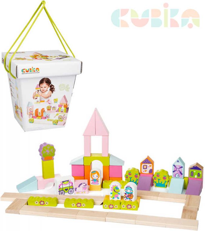 CUBIKA DŘEVO Baby stavebnice Město pohádkové set 55 dílků v dárkové krabici