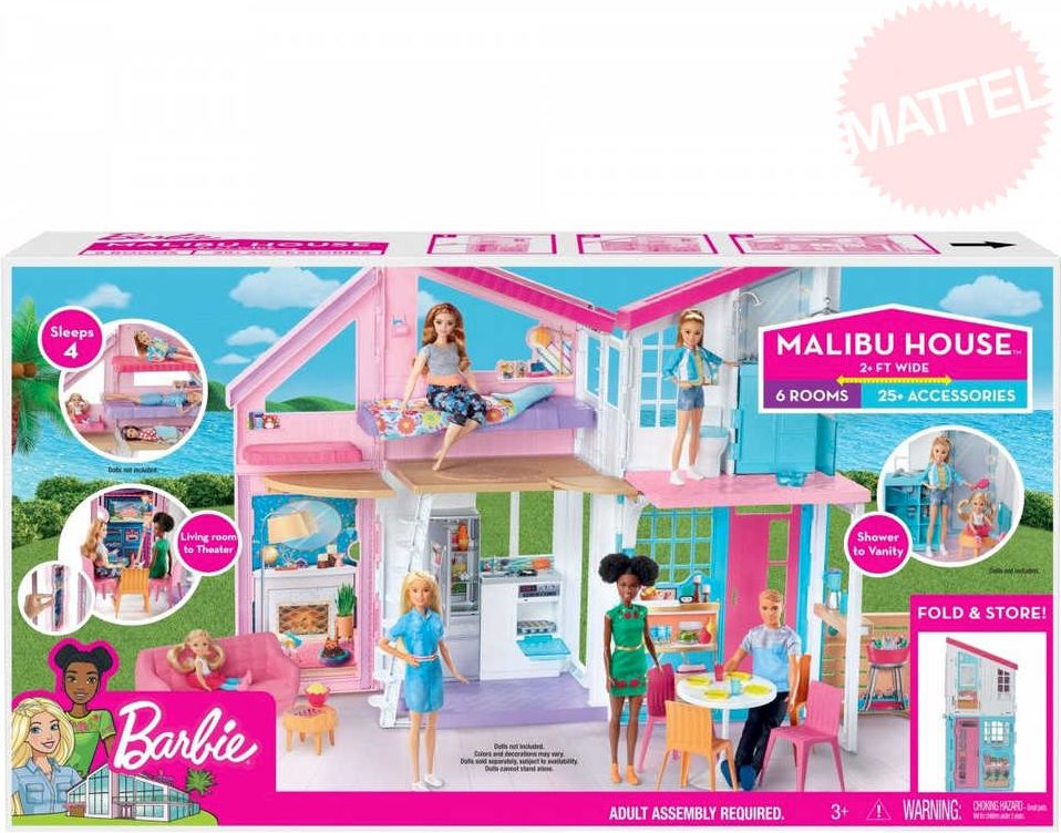 MATTEL BRB Dům v Malibu pro panenku Barbie rozkládací set s nábytkem a doplňky - obrázek 1