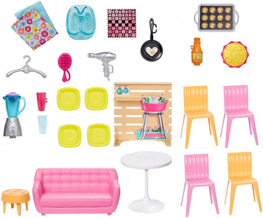 MATTEL BRB Dům v Malibu pro panenku Barbie rozkládací set s nábytkem a doplňky - obrázek 4