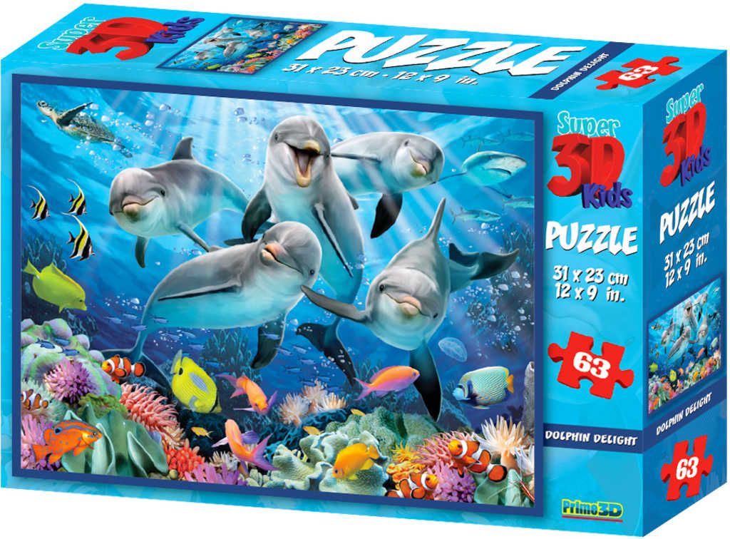 PUZZLE 3D Skládačka Delfíni selfie 31x23cm set 63 dílků - obrázek 1