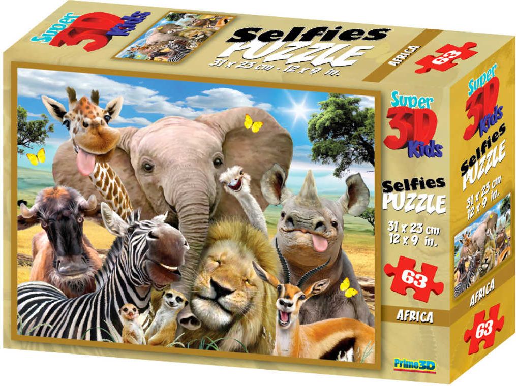 PUZZLE 3D Skládačka Afrika zvířátka selfie 31x23cm set 63 dílků - obrázek 1
