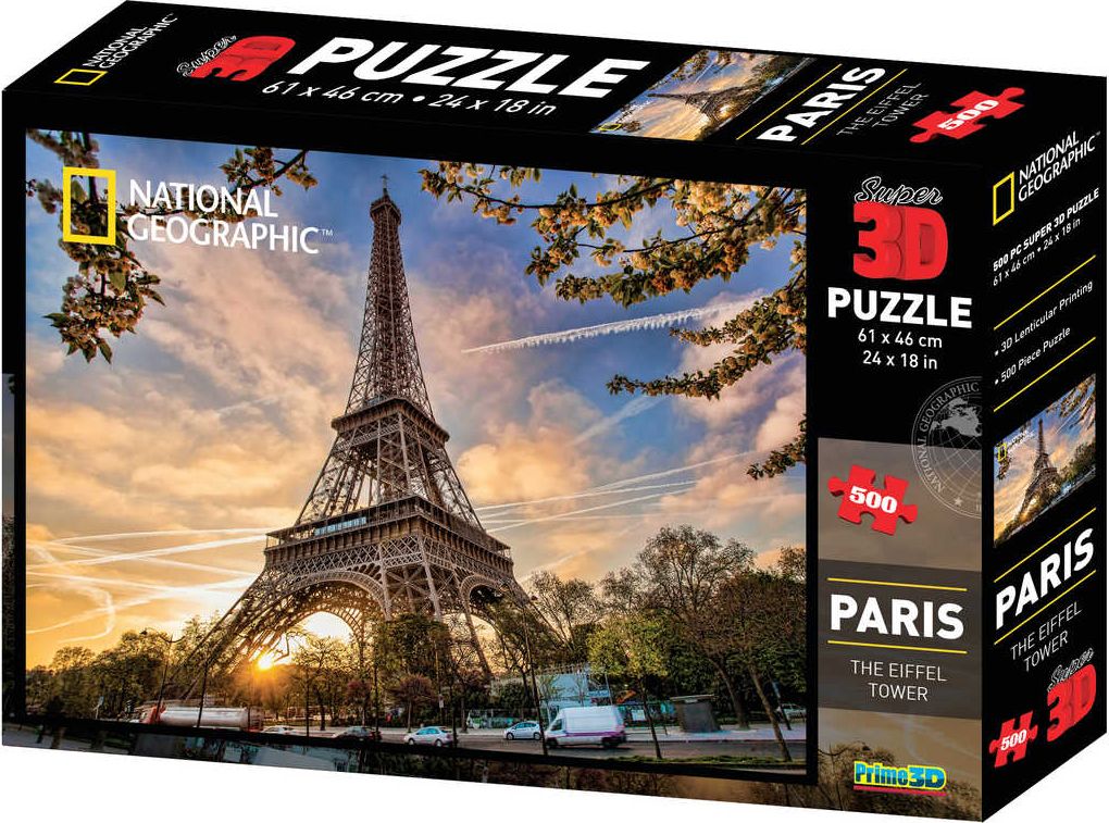 PUZZLE 3D Skládačka Paříž Eiffelova věž 61x46cm set 500 dílků National Geographic - obrázek 1