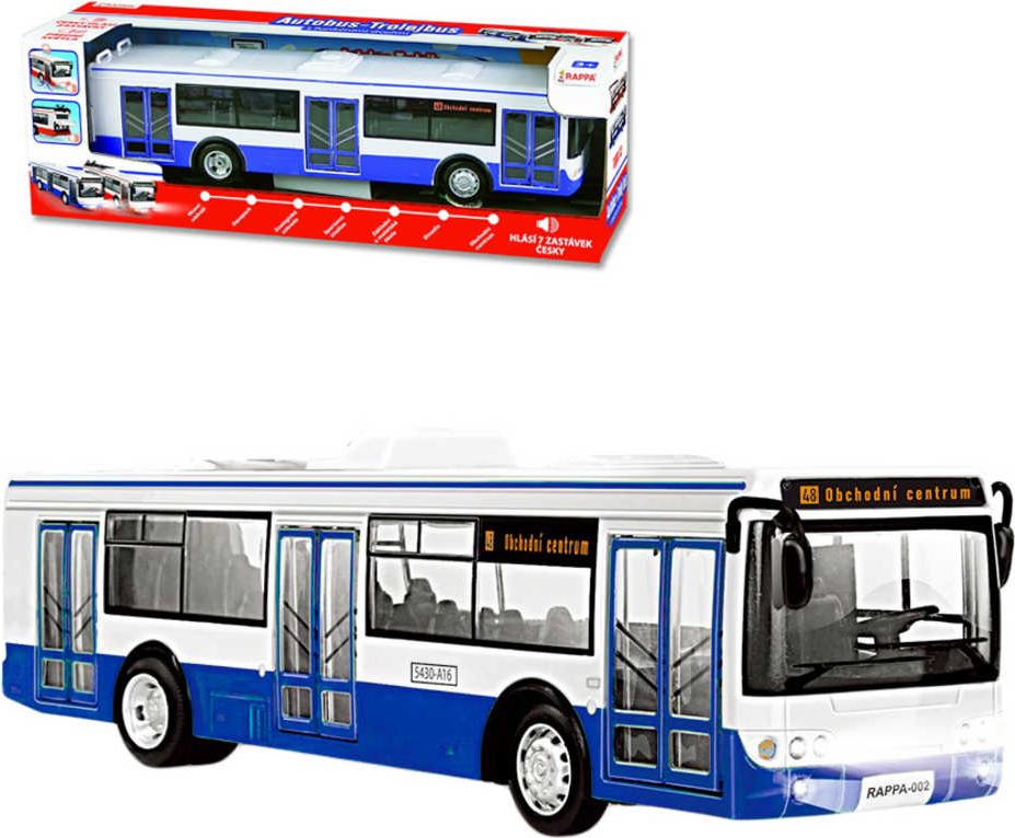 Autobus MHD 28cm česky hlásí zastávky funkční dveře na baterie Světlo Zvuk CZ - obrázek 1