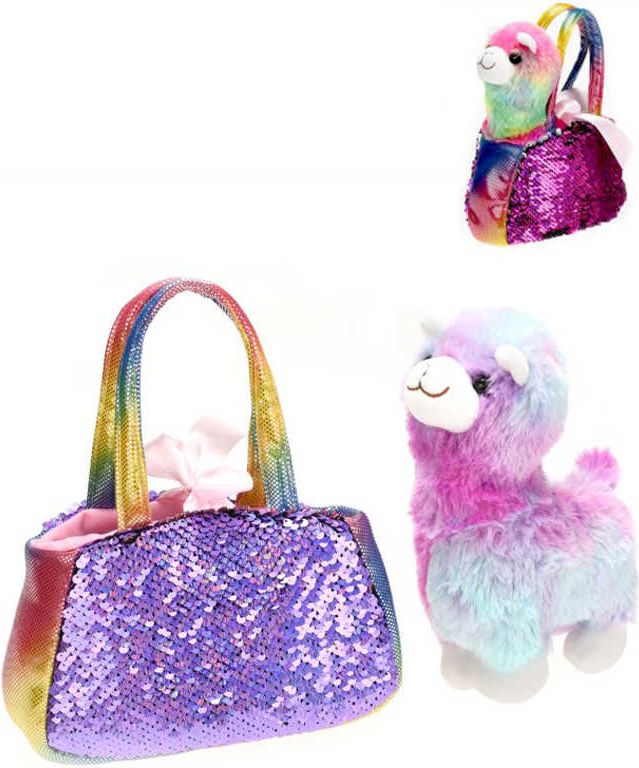 PLYŠ Lama duhová set s kabelkou 18cm s flitry různé barvy *PLYŠOVÉ HRAČKY* - obrázek 1