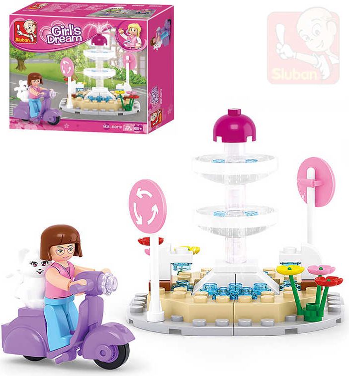 SLUBAN Stavebnice GIRLS kruhový objezd fontána set 79 dílků + 2 figurky plast - obrázek 1