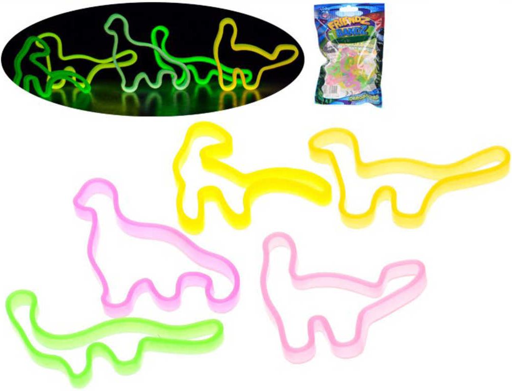 Náramek silikonový barevný Friendz Bandz dinosauři svítí ve tmě set 6ks - obrázek 1