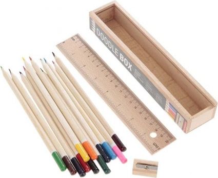 Dudlu Dřevěný box s 12 pastelkami a pravítkem - obrázek 2