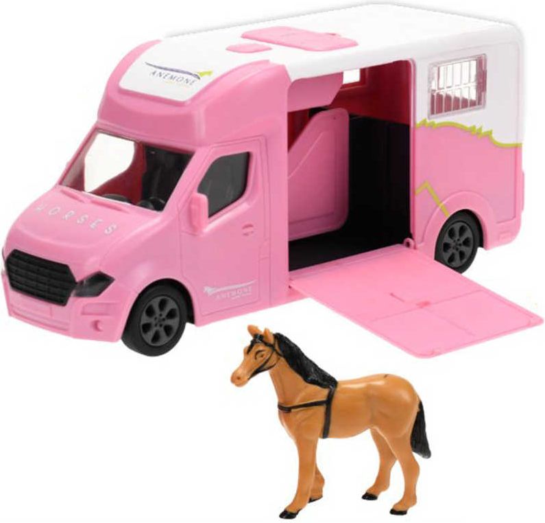 Mikro Trading Auto přepravní 20cm kov na setrvačník růžové na baterie se světlem a zvukem s koněm v krabičce - obrázek 1