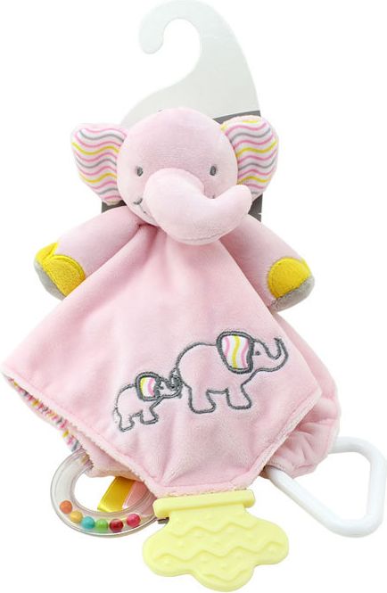 PLYŠ Baby dečka sloník 25x25cm muchláček s chrastítkem a kousátkem - obrázek 1