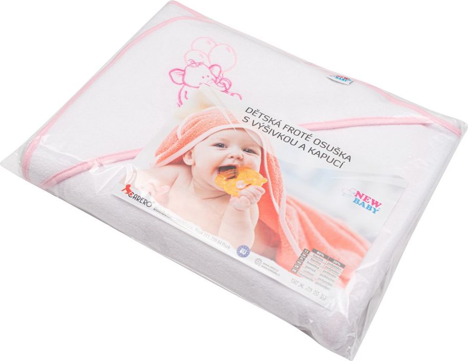 NEW BABY | Nezařazeno | Dětská froté osuška s výšivkou a kapucí New Baby 100x100 růžová sloník | Růžová | - obrázek 28