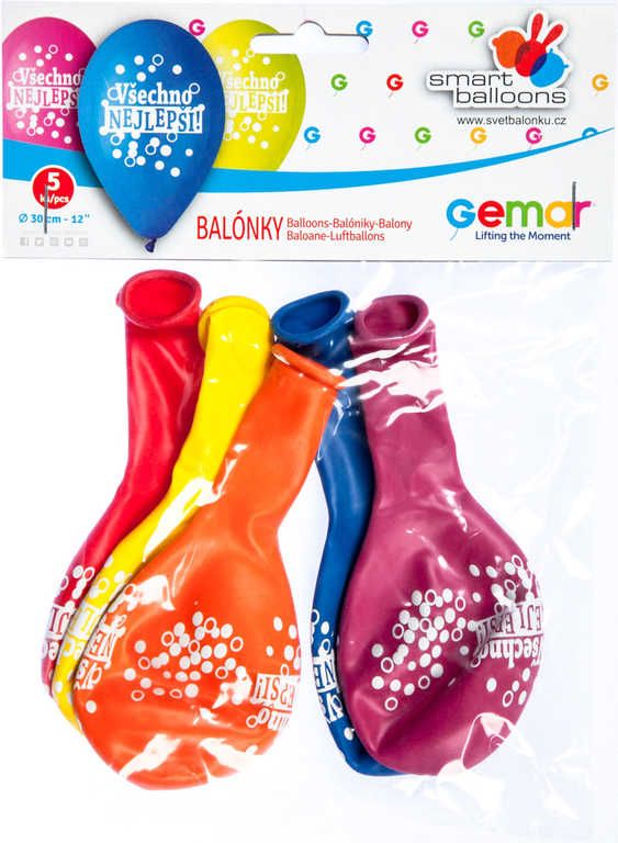 GEMAR Balónky nafukovací 30cm potisk VŠECHNO NEJLEPŠÍ různé barvy set 5ks - obrázek 2