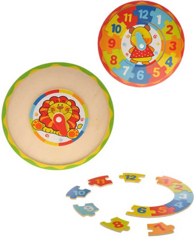 DŘEVO Baby puzzle naučné hodiny 25cm skládačka 12 dílků pro miminko 2 druhy - obrázek 1