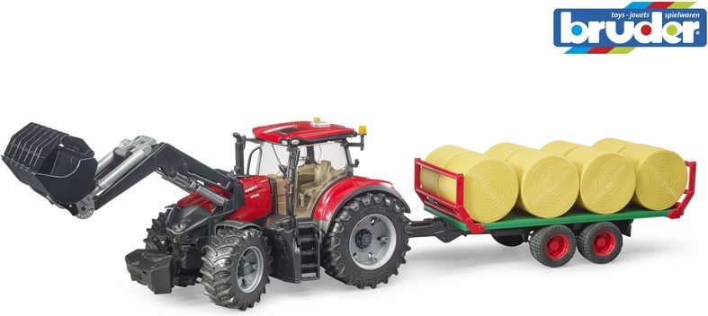 Bruder 3198 Traktor Case IH Optum 300 CVX s čelním nakladačem a přepravníkem na balíky - obrázek 1