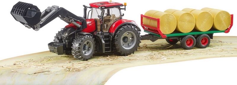 Bruder 3198 Traktor Case IH Optum 300 CVX s čelním nakladačem a přepravníkem na balíky - obrázek 5