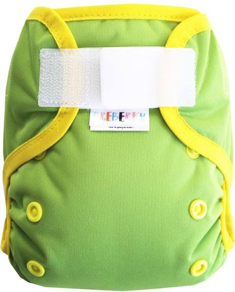 Breberky Svrchní kalhotky MINI XS bez křidélek - Zelené SZ , žluté patentky + žlutá gumička - obrázek 1