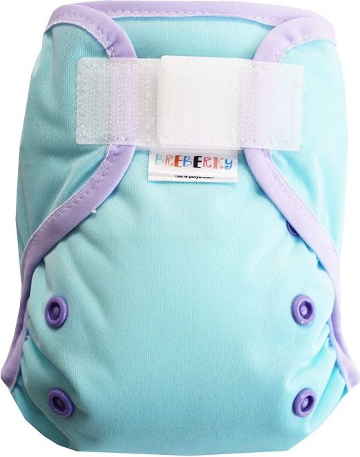 Breberky Svrchní kalhotky MINI XS bez křidélek - Světle modré SZ , fialové patentky + fialová gumička - obrázek 1