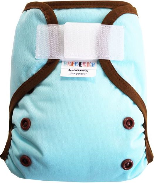 Breberky Svrchní kalhotky MINI XS bez křidélek - Světle modré SZ , čokoládové patentky + čokoládová gumička - obrázek 1