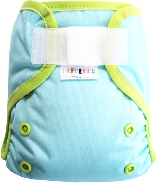 Breberky Svrchní kalhotky MINI XS bez křidélek - Světle modré SZ , limetkové patentky + limetková gumička - obrázek 1