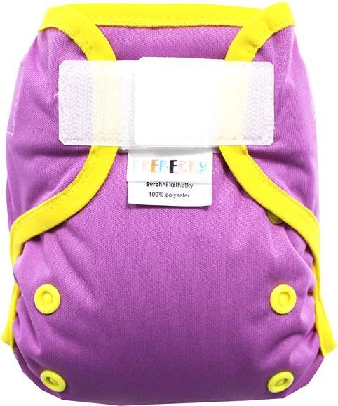 Breberky Svrchní kalhotky MINI XS bez křidélek - Fialové SZ , žluté patentky + žlutá gumička - obrázek 1