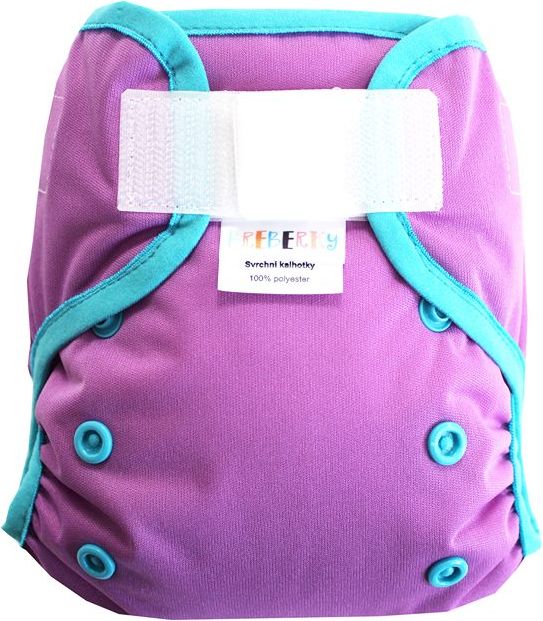 Breberky Svrchní kalhotky MINI XS bez křidélek - Fialové SZ , tyrkysové patentky + tyrkysová gumička - obrázek 1