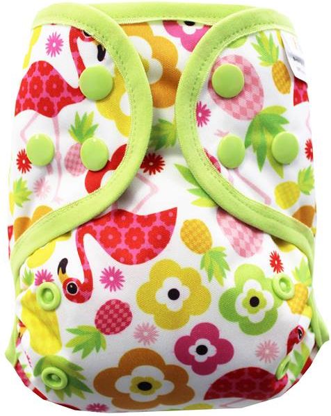 Breberky Svrchní kalhotky MINI XS bez křidélek - Plameňák na prázdninách PAT , limetkové patentky + limetková gumička - obrázek 1