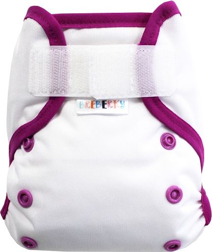 Breberky Svrchní kalhotky MINI XS bez křidélek - Bílé SZ , fialové patentky + fialová gumička - obrázek 1