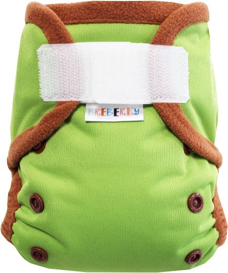 Breberky Svrchní kalhotky MINI XS bez křidélek - Zelené SZ, hnědé patentky + hnědé lemování - obrázek 1
