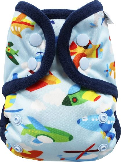 Breberky Svrchní kalhotky MINI bez křidélek - Letadla PAT, sv.modré patentky + tm.modré lemování - obrázek 1