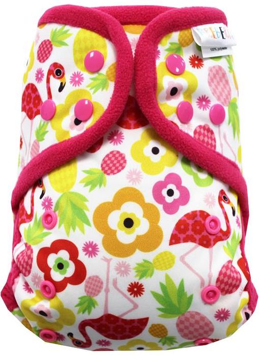 Breberky Svrchní kalhotky bez křidélek - Plameňák na prázdninách PAT (model 19), růžové patentky + růžové lemování - obrázek 1