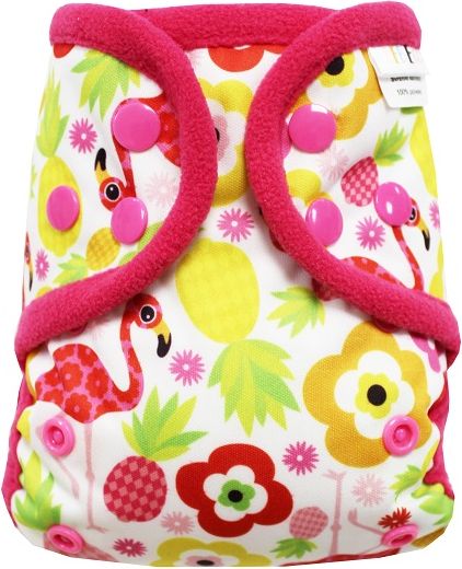 Breberky Svrchní kalhotky MINI - Plameňák na prázdninách PAT, růžové patentky + růžové lemování - obrázek 1