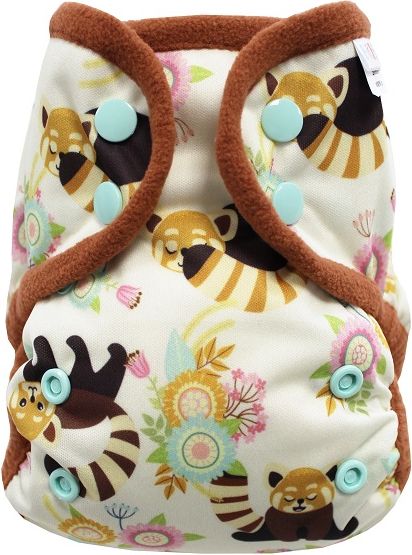 Breberky Svrchní kalhotky MINI - Panda červená PAT, mint patentky + hnědé lemování - obrázek 1