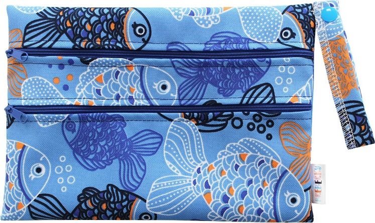 Breberky Pytel (kočárkovina) dvoukomorový - Ryby modré XS, modrý zip - obrázek 1