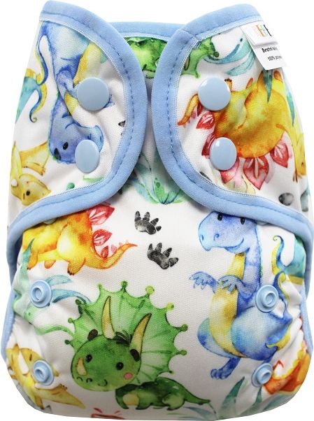 Breberky Svrchní kalhotky MINI bez křidélek - Dinosauříci PAT, sv.modré patentky + sv.modrá gumička - obrázek 1