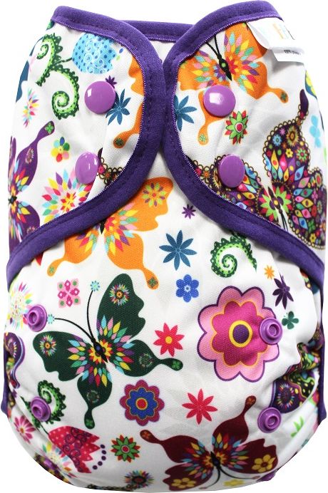 Breberky Svrchní kalhotky bez křidélek - Motýlí kaleidoskop PAT, fialové patentky + tmavě fialová gumička (model 19) - obrázek 1