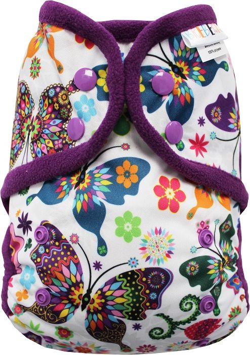 Breberky Svrchní kalhotky - Motýlí kaleidoskop PAT (model 19), fialové patentky + fialové lemování - obrázek 1