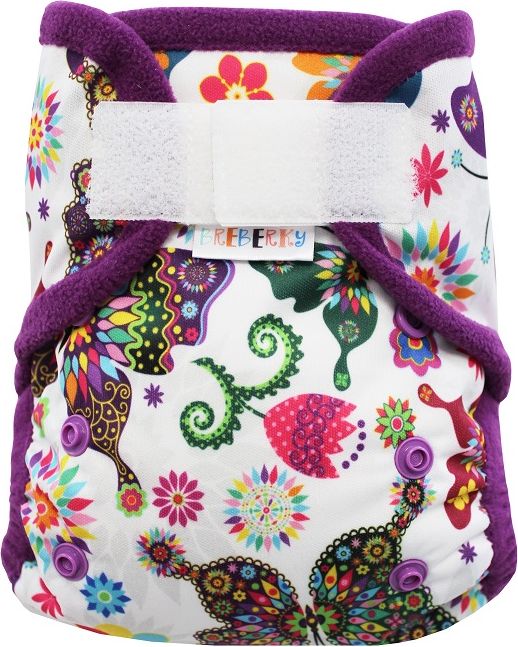 Breberky Svrchní kalhotky MINI - Motýlí kaleidoskop SZ, fialové patentky + fialové lemování - obrázek 1