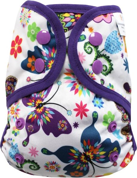 Breberky Svrchní kalhotky MINI bez křidélek - Motýlí kaleidoskop PAT, fialové patentky + tmavě fialová gumička - obrázek 1