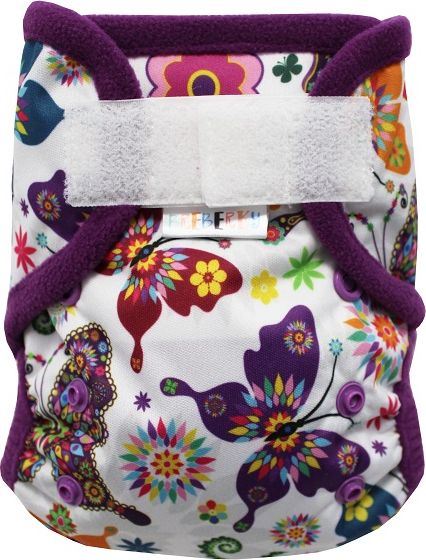 Breberky Svrchní kalhotky MINI bez křidélek - Motýlí kaleidoskop SZ, fialové patentky + fialové lemování - obrázek 1