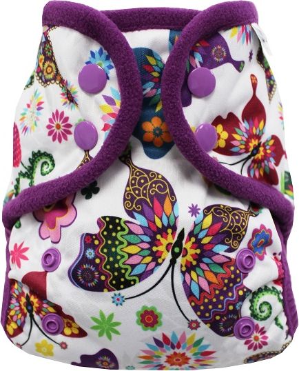 Breberky Svrchní kalhotky MINI - Motýlí kaleidoskop PAT, fialové patentky + fialové lemování - obrázek 1