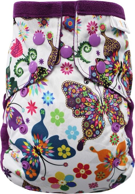 Breberky Kapsová plenka - Motýlí kaleidoskop PAT, fialové patentky + fialový fleece - obrázek 1