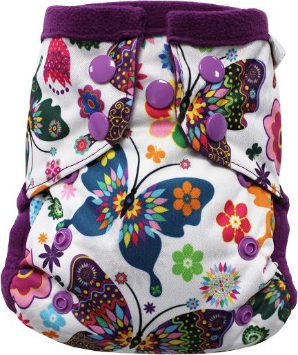 Breberky Kapsová plenka MINI - Motýlí kaleidoskop PAT, fialové patentky + fialový fleece - obrázek 1