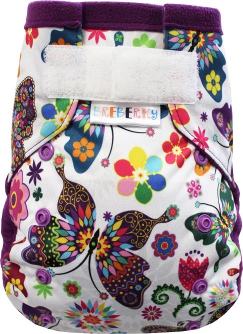 Breberky Kapsová plenka - Motýlí kaleidoskop SZ, fialové patentky + fialový fleece - obrázek 1