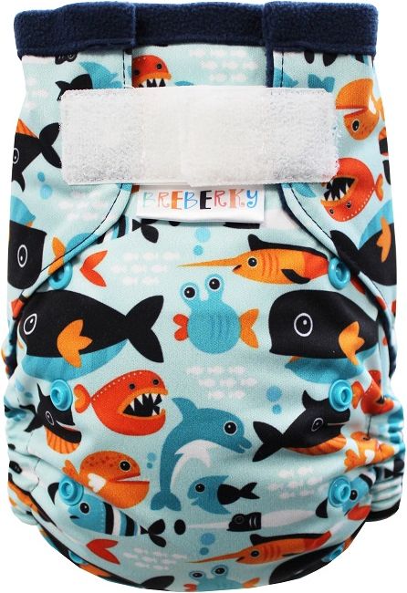Breberky AIO plenka bez křidélek - Paryby SZ, tyrkysové patentky + tm. modrý fleece - obrázek 1