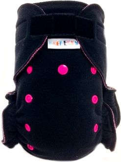 Breberky Fleecové svrchní kalhotky XL - Černé SZ (sv.růžový vnitřek), růžové patentky - obrázek 1