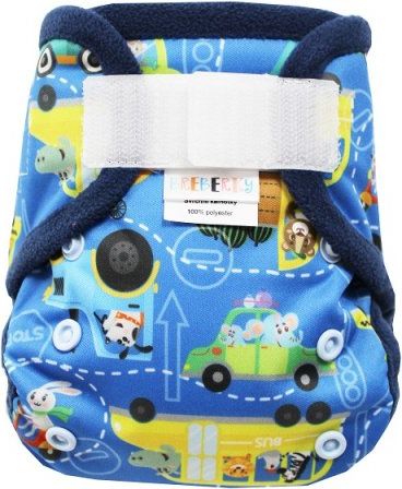 Breberky Svrchní kalhotky MINI - Zvířátka v dopravě SZ, sv.modré patentky + tm.modré lemování - obrázek 1