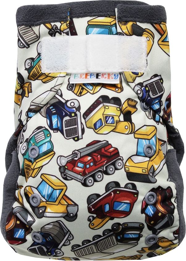 Breberky Kapsová plenka - Stavební stroje SZ, šedé patentky + šedý fleece - obrázek 1
