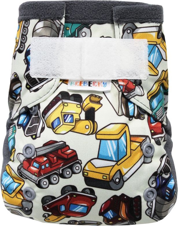 Breberky Kapsová plenka MINI - Stavební stroje SZ, šedé patentky + šedý fleece - obrázek 1