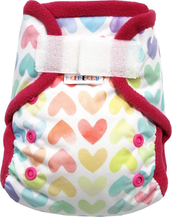Breberky Svrchní kalhotky MINI bez křidélek - Duhová srdíčka SZ, růžové patentky + růžové lemování - obrázek 1